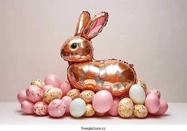 Easter Bunny Balloon Decoration with Pink and Gold Eggs