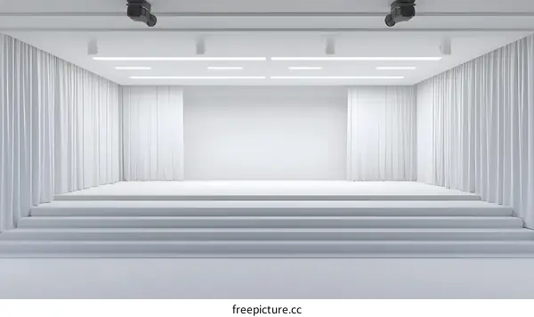 White Stage with Curtains and Lighting