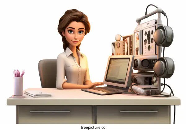 An illustration of a female scientist working in a laboratory