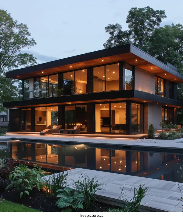 Modern Black House with Infinity Pool and Stunning Night Views