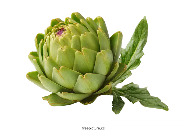 [Transparent Background PNG]Fresh Green Artichoke with Leaves Close-up