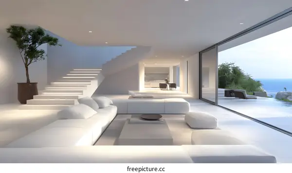 Modern Minimalist Living Room Design With Sea View