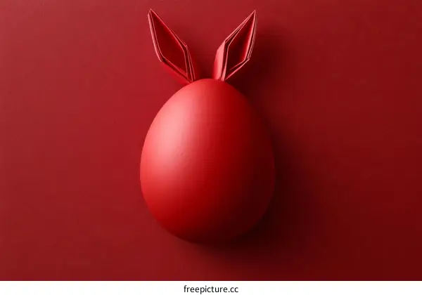 Red Easter Egg with Origami Rabbit Ears