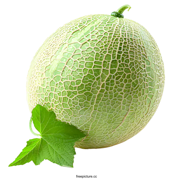 [Transparent Background PNG]A green melon with a leaf