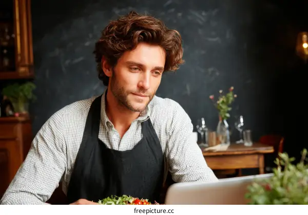 Restaurant Staff Working on a Laptop