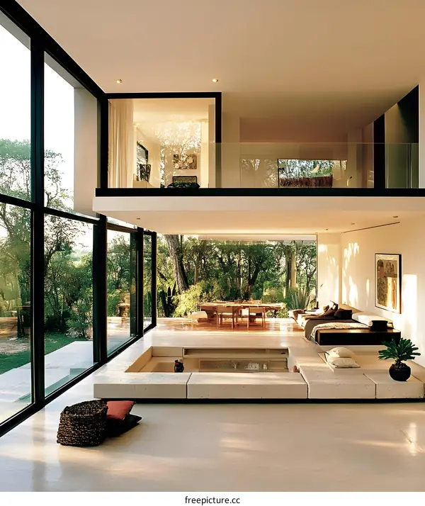 Modern Living Room With Large Windows And Open Floor Plan