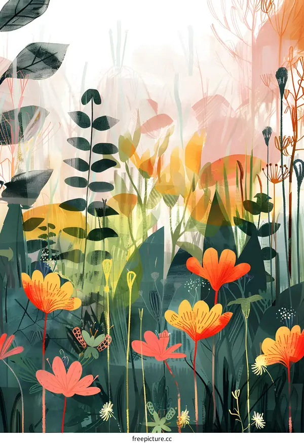 Abstract Flower Garden Painting