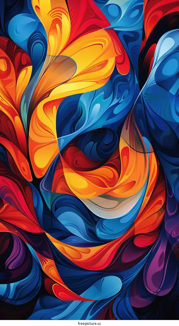 Colorful abstract painting with blue, orange, and purple hues