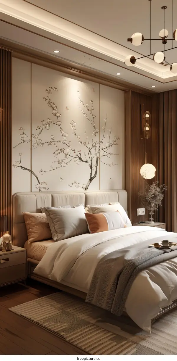 Modern Beige Bedroom Interior Design Illustration