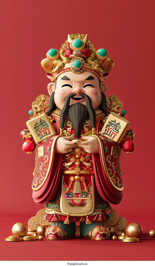 3D rendering of a Chinese God of Fortune