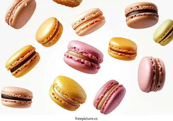 Colorful Macarons in Flight