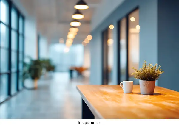 Modern Office Corridor with Wooden Table