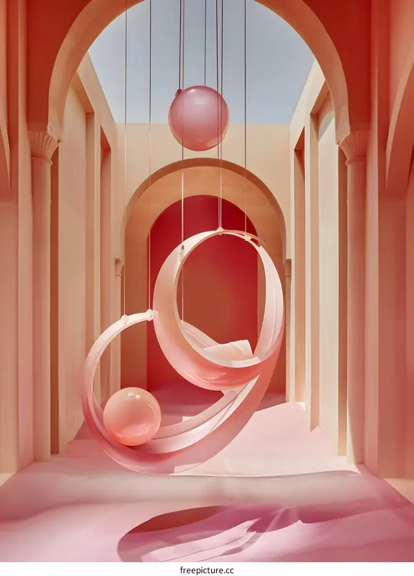 Abstract Pink Swings in a Pink Hallway