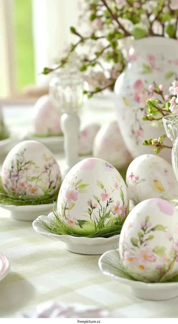Elegant Easter Eggs Decorated with Floral Designs