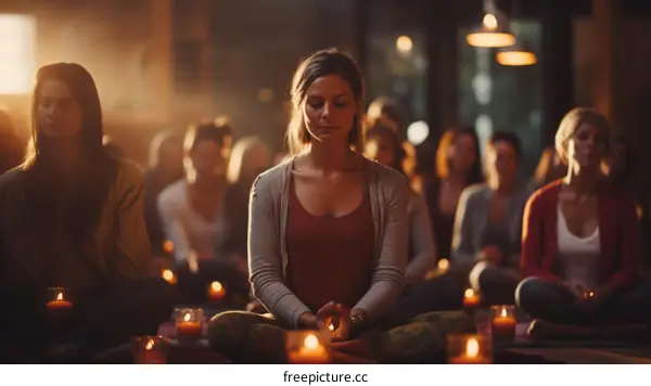 a group of women are meditating in a yoga studio