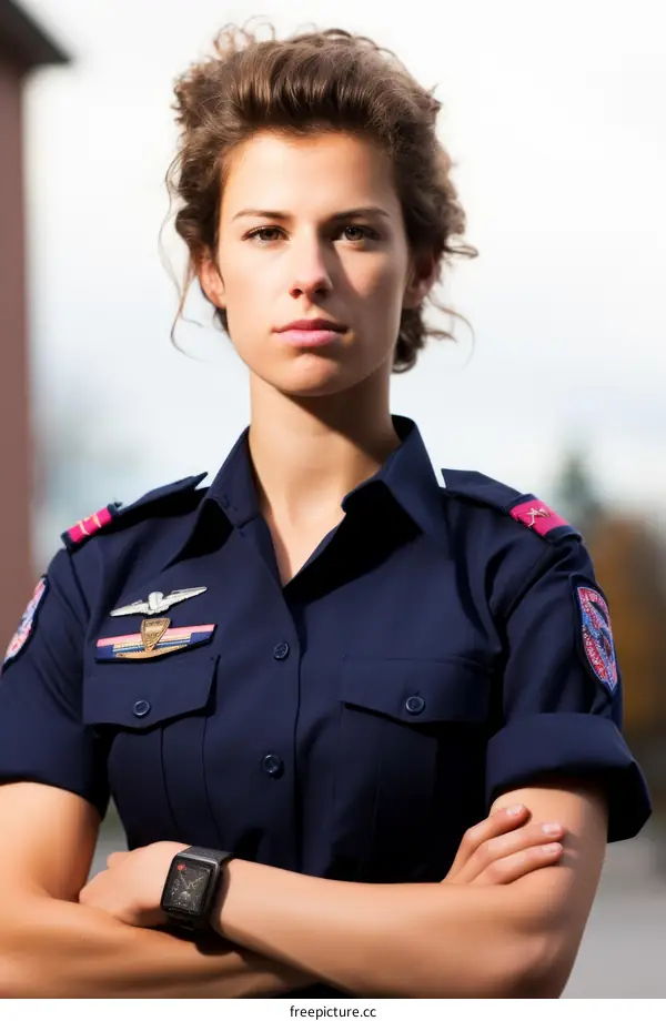 Portrait of a young female firefighter in uniform