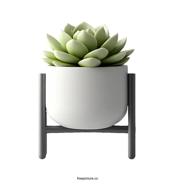 [Transparent Background PNG]Modern Succulent Plant in a White Pot with Grey Stand