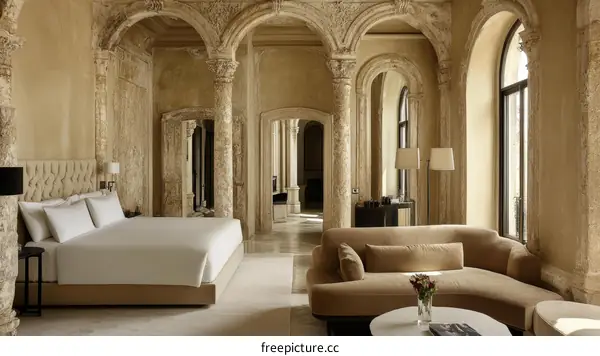 Luxury Hotel Bedroom Interior Design with Beige Tones