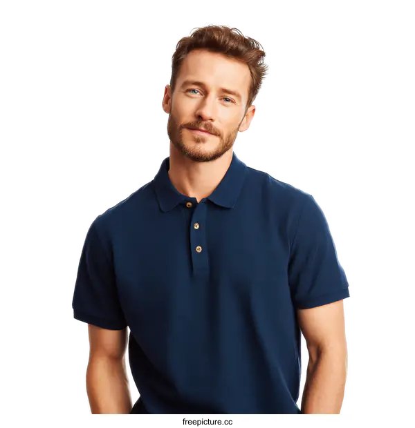 [Transparent Background PNG]Portrait of a Man in a Navy Polo Shirt
