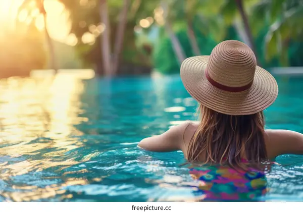 Relaxing in the pool on a hot summer day