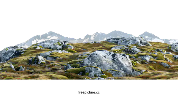 [Transparent Background PNG]Mountain Landscape with Snow and Moss Covered Rocks