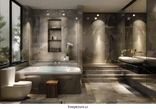 Modern Luxurious Gray Stone Bathroom Design