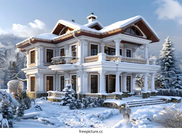 Luxury house with snow