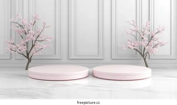 Elegant Pink Display Podium with Cherry Blossom