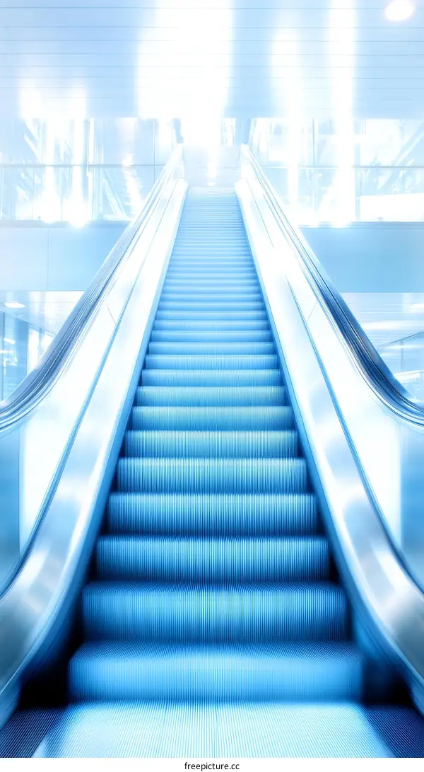Modern Blue Moving Staircase in a Futuristic Building