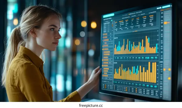 Business Woman Analyzing Financial Data on Computer