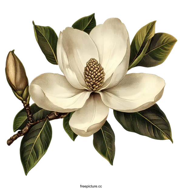 [Transparent Background PNG]Beautiful Magnolia Blossom Illustration