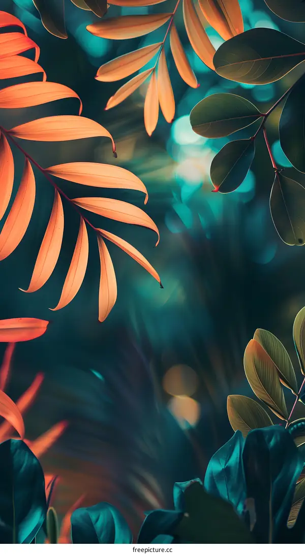 Tropical Leaves with Green and Orange Colors