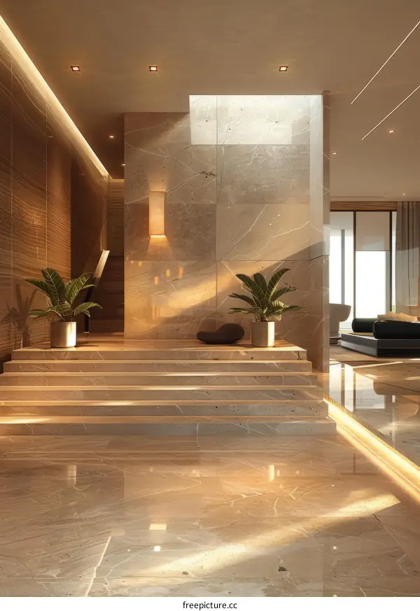 Bright Corridor with Plants and Natural Light