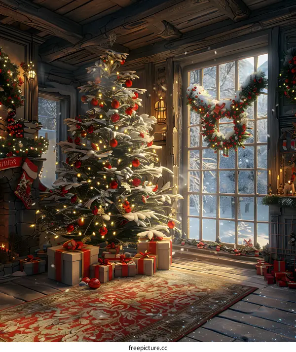 Christmas tree by the fireplace