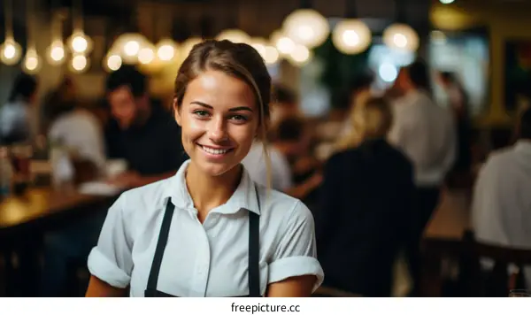 Portrait of a smiling waitress in a restaurant