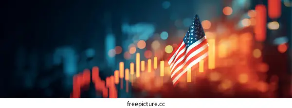 American Flag with Stock Market Data Background