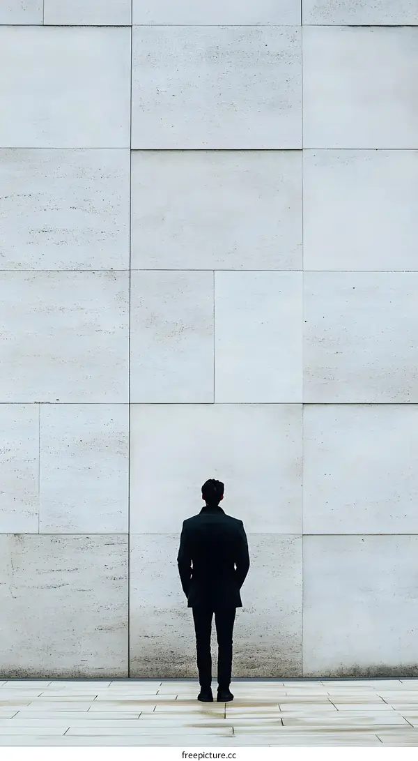 Man Standing in Front of a White Stone Wall