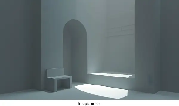 Minimalist 3D Render of a Room with an Archway and a Bench