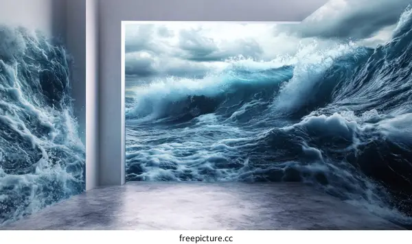 Stormy Sea Waves Through an Interior Space