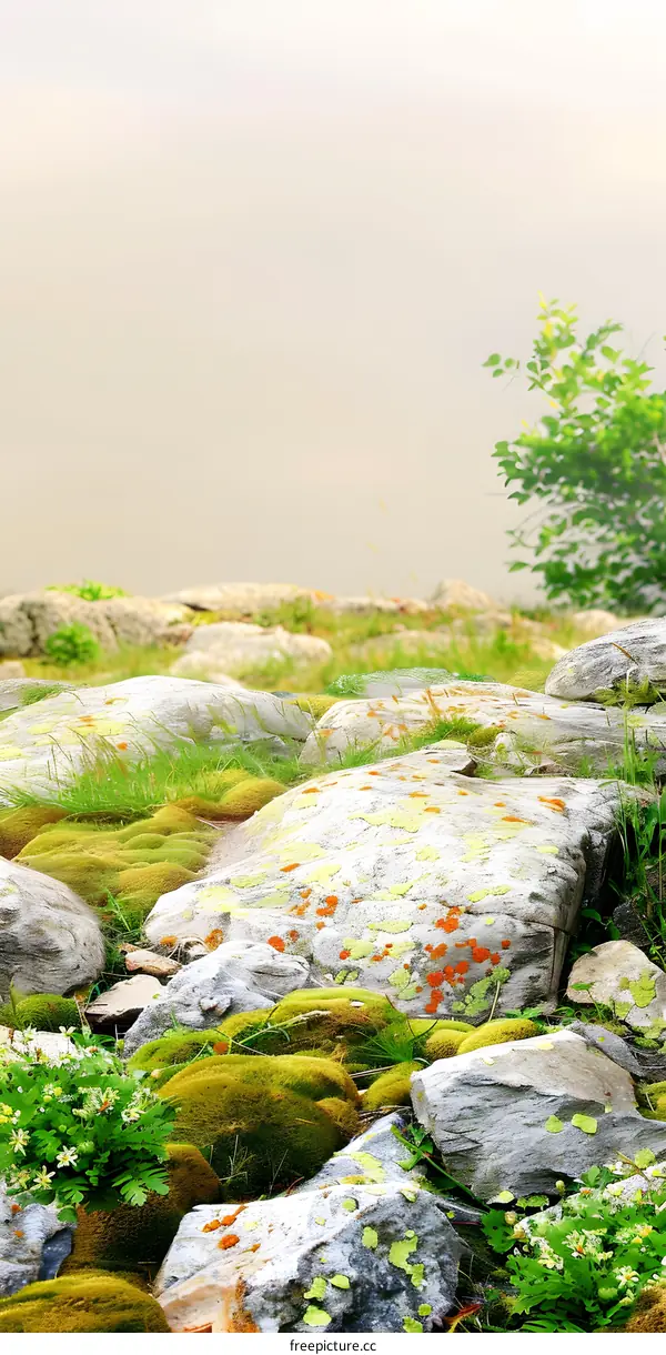 Green Moss Growing On Rocks