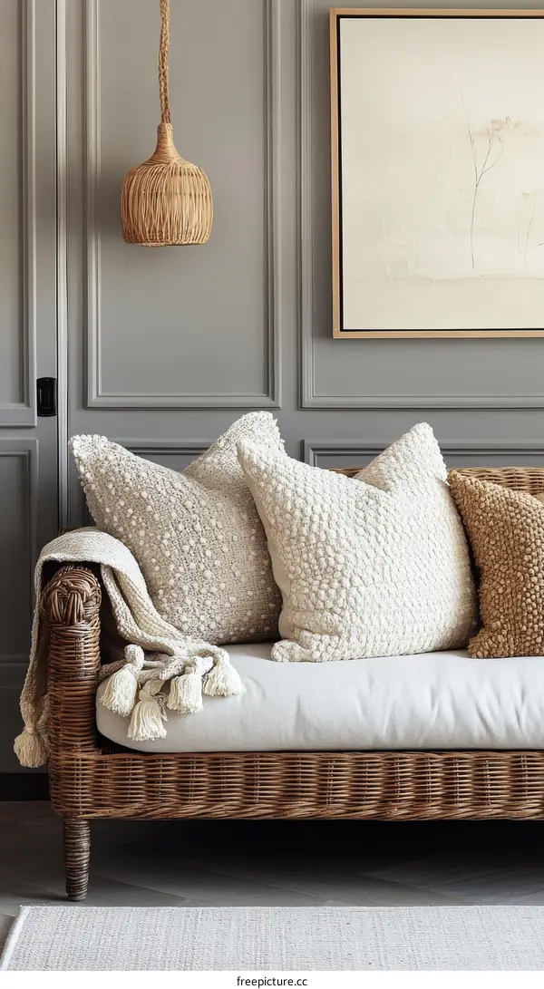 Modern Living Room Decor with Wicker Sofa