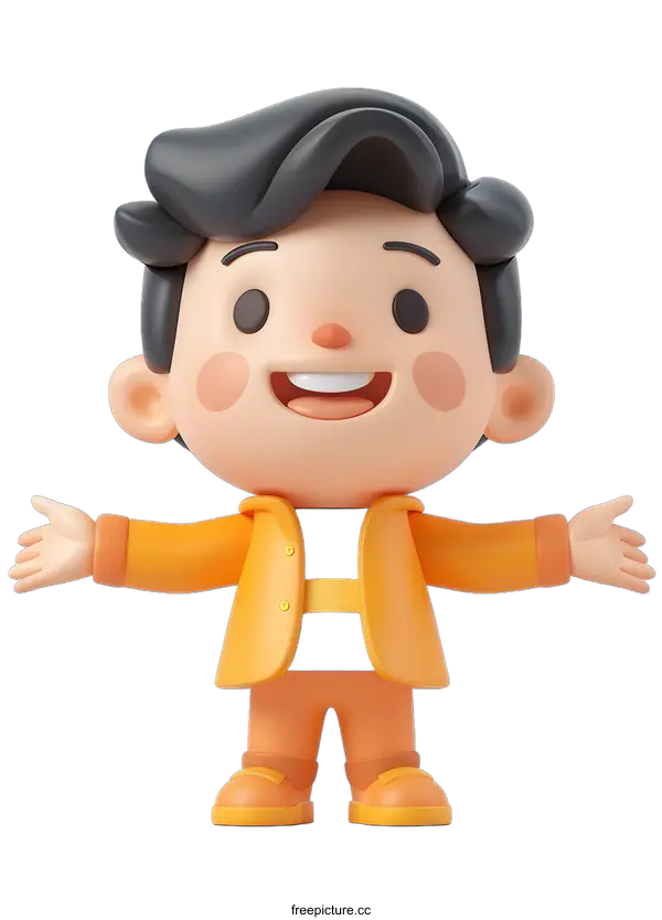 [Transparent Background PNG]3D rendering of a happy cartoon boy