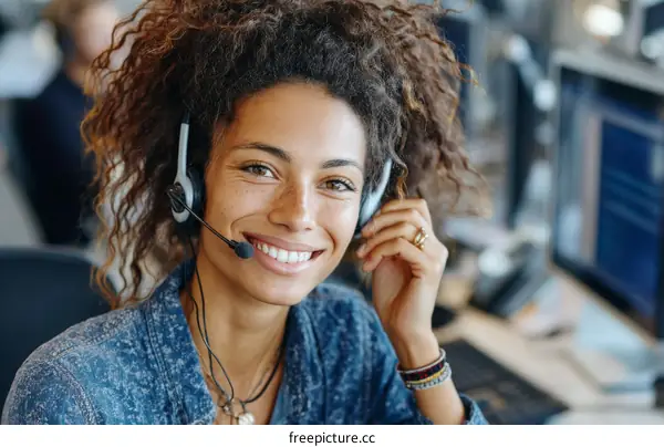 Smiling Customer Service Representative with Headphones