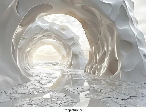 Futuristic Landscape with a Large White Cave Entrance