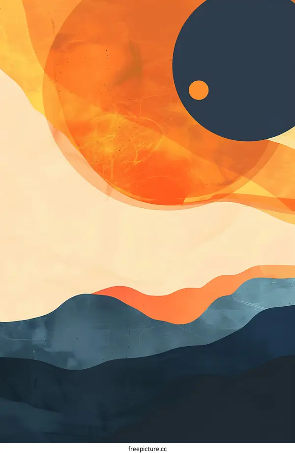 Abstract Art With Mountains And Sun