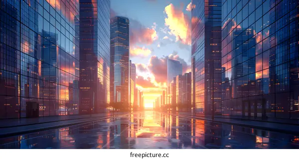 Sunset in the city street