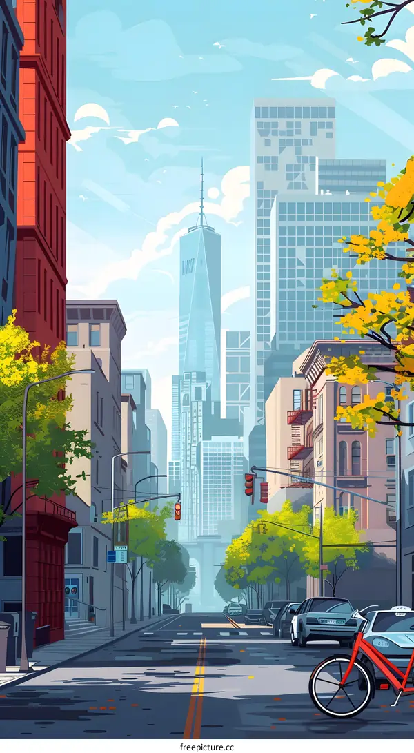 new york city street with one world trade center in the distance