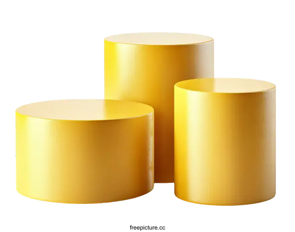 [Transparent Background PNG]Three Yellow Cylindrical Display Stands
