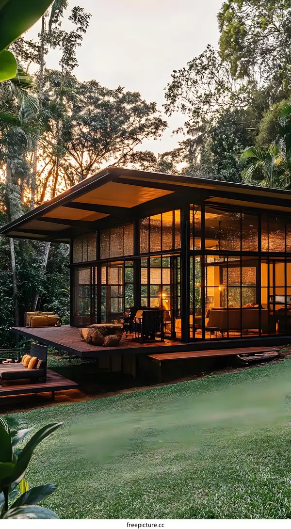 Modern Glass House in Tropical Forest