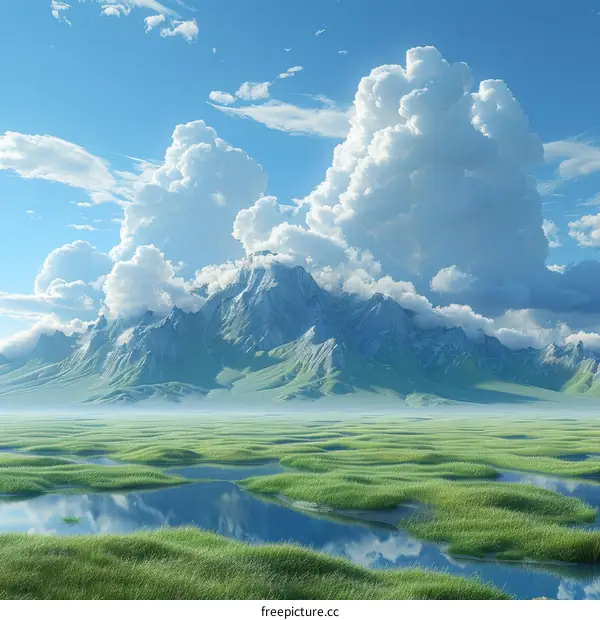 Stunning Mountain Landscape with Fluffy Clouds